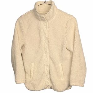 Cream Sherpa fleece jacket pockets M